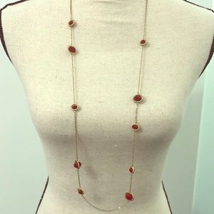 Single strand gold and red beaded long necklace
